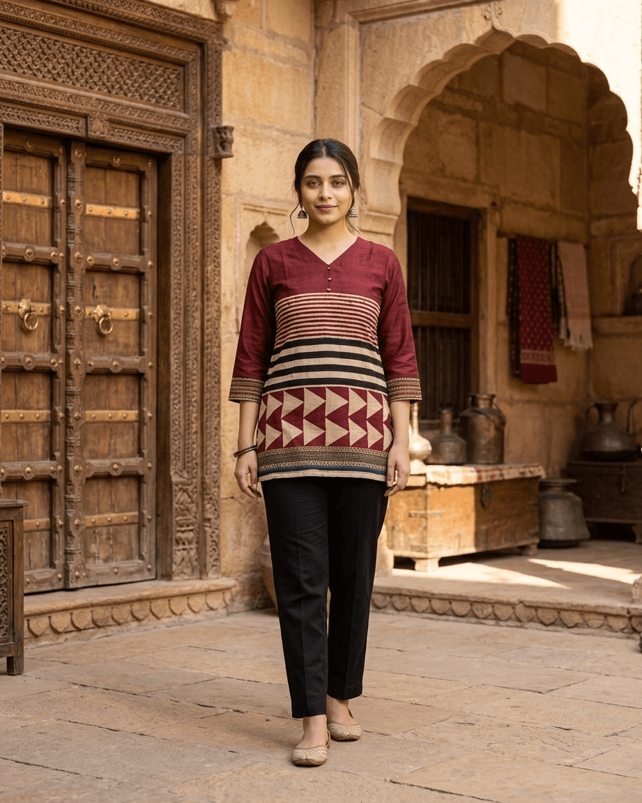 Ajrakh Mashru Silk Short Top - image 1