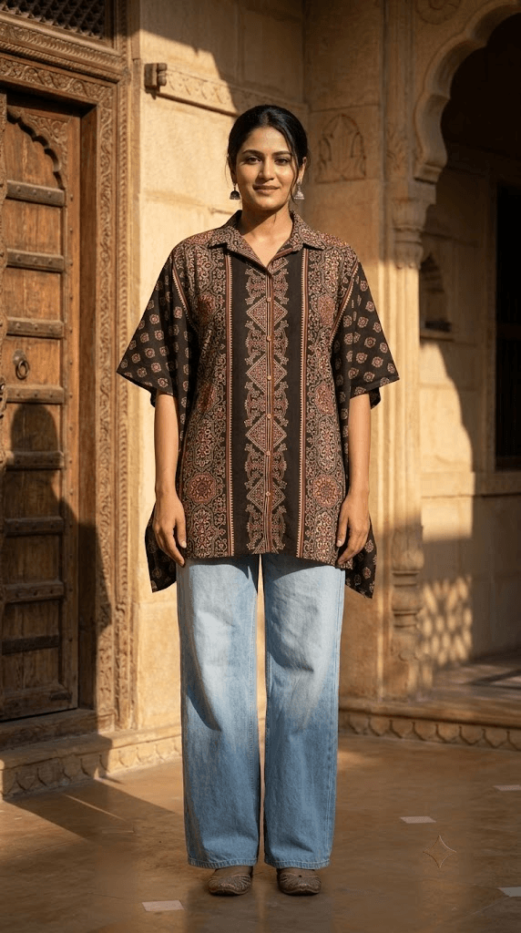Cotton Ajrakh Kaftan Shirt